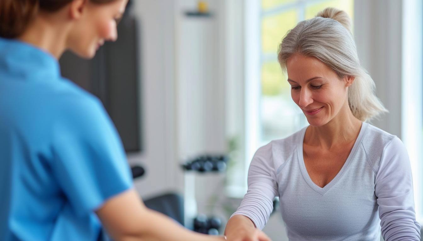 A patient consulting a chartered physiotherapist in a modern West London clinic