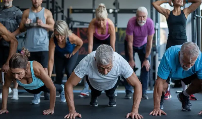 men and women doing regular exercise