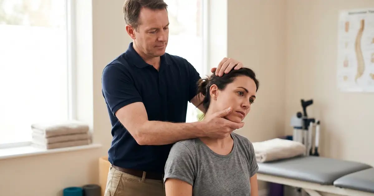 A CK Physio physiotherapist performing Spurling's test to assess a patient for cervical radiculopathy