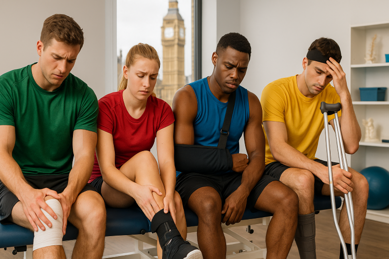 injured athletes at a physiotherapy clinic in London