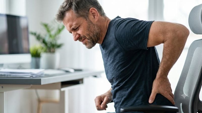 man showing back pain
