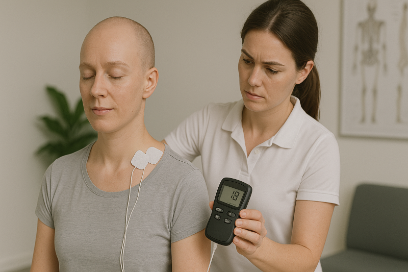 physiotherapist and patient with TENs machine