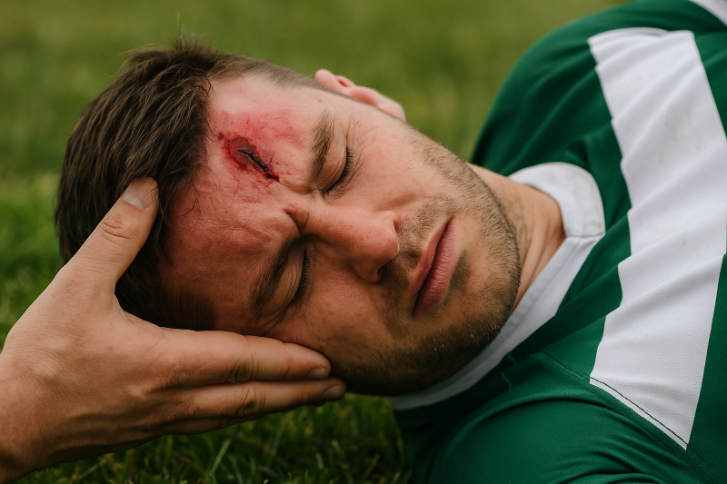 rugby player with concussion