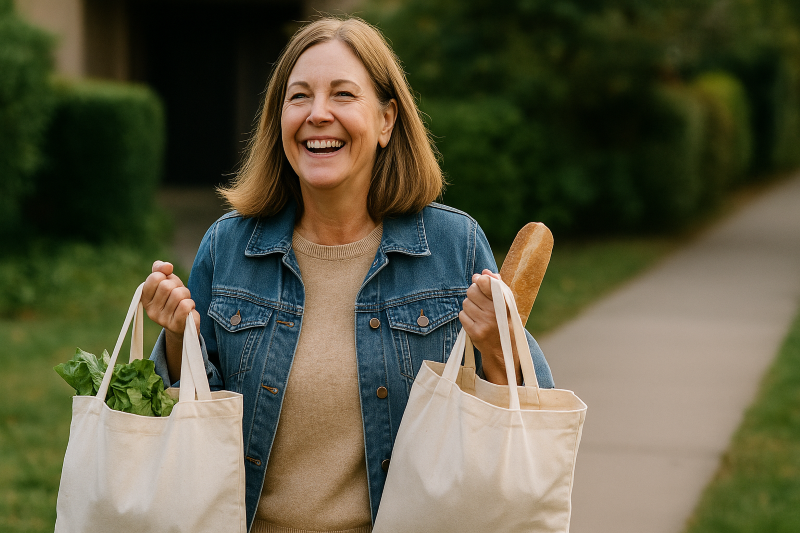 woman and her groceries