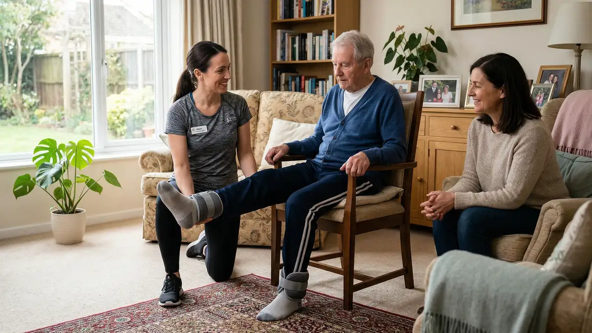 Comparison infographic showing NHS waiting times versus private physiotherapy access for elderly patients in West London