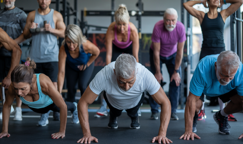 men and women doing regular exercise